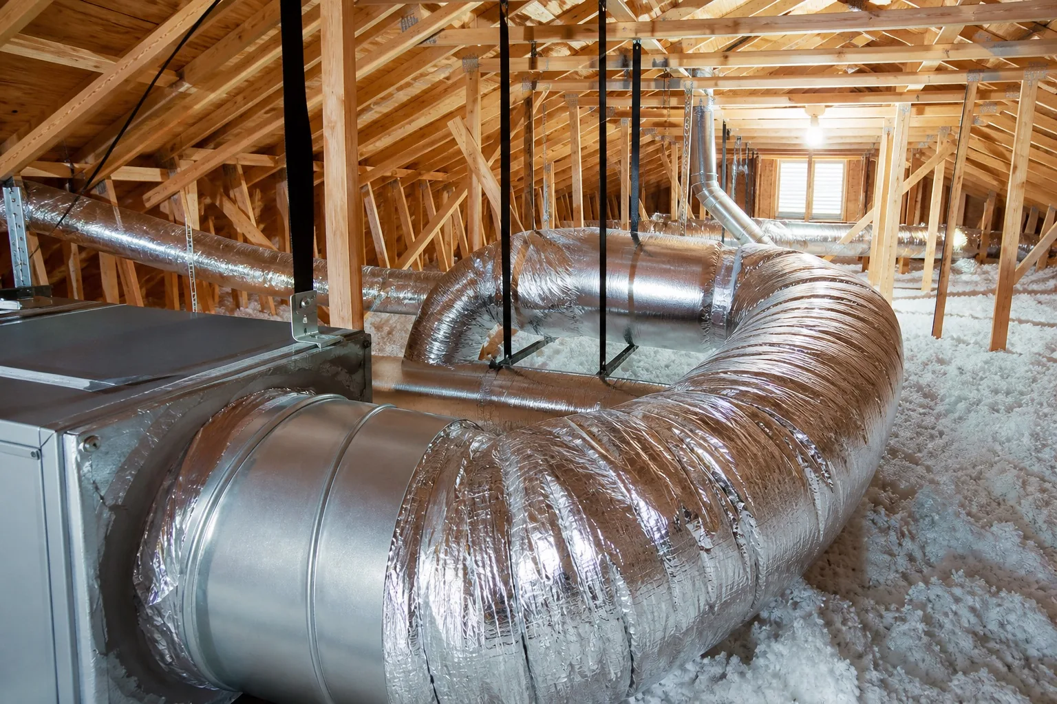 Insulated residential ductwork in an attic
